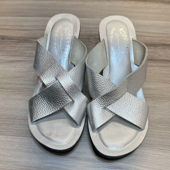 Kork Ease Geena Size 5 Silver Womens Wedge Sandals Cork Slip On Shoes - Picture 6 of 12
